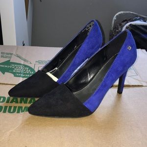 Blue and Black faux suede heels!